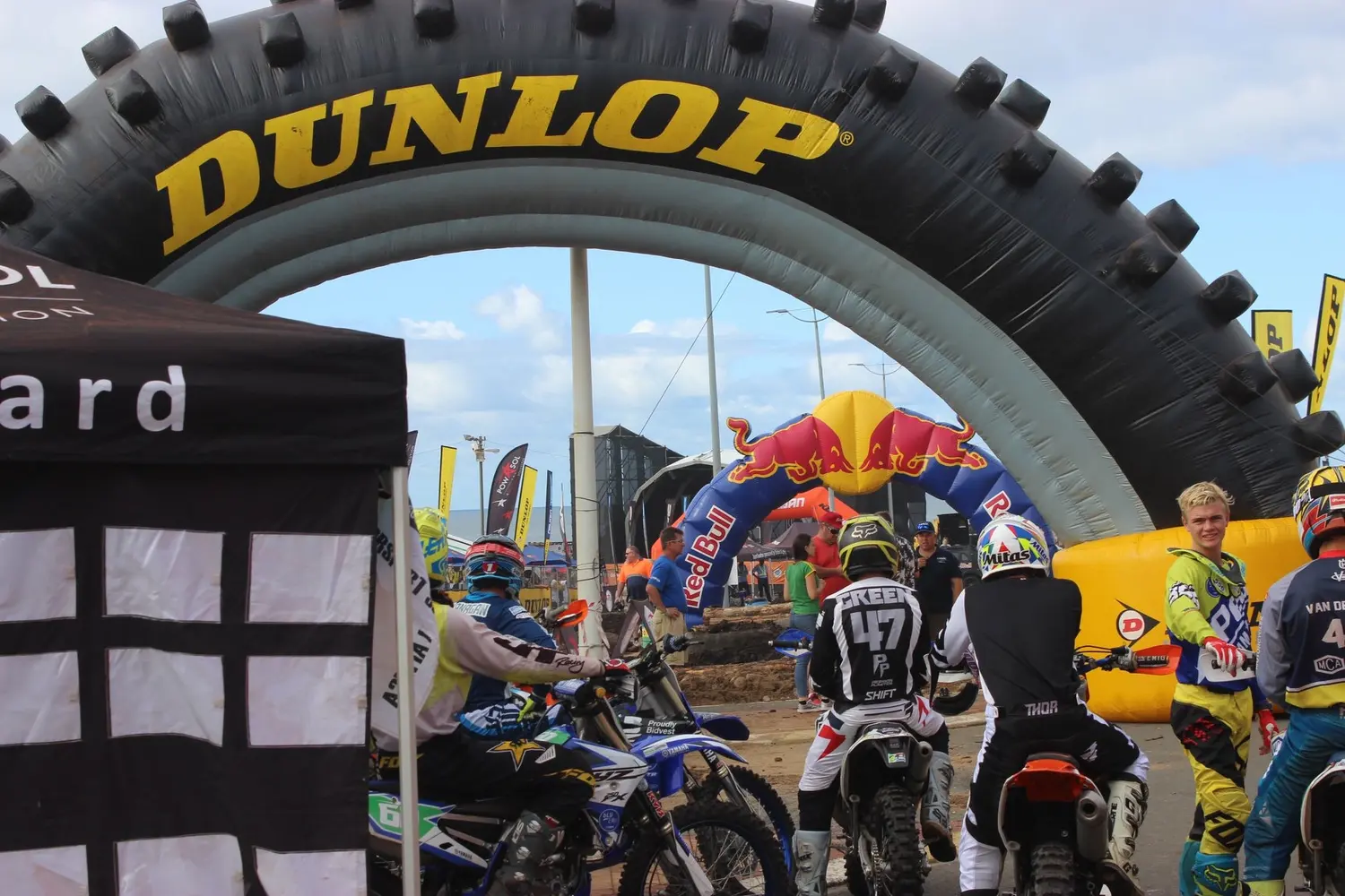 Branded arch and rider line-up at a Durban event